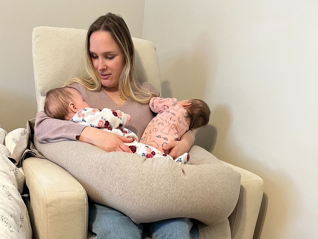 mom nursing twins with bbhugme pregnancy pillow