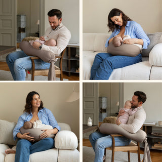 bbhugme Nursing Pillow Hazel Brown showing different ways of feeding